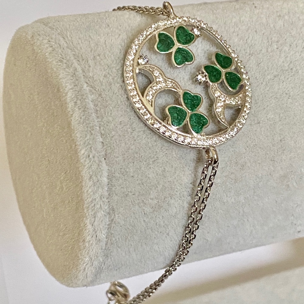 Bracelet clover 925 silver clear cubic zirconia cz stones handmade